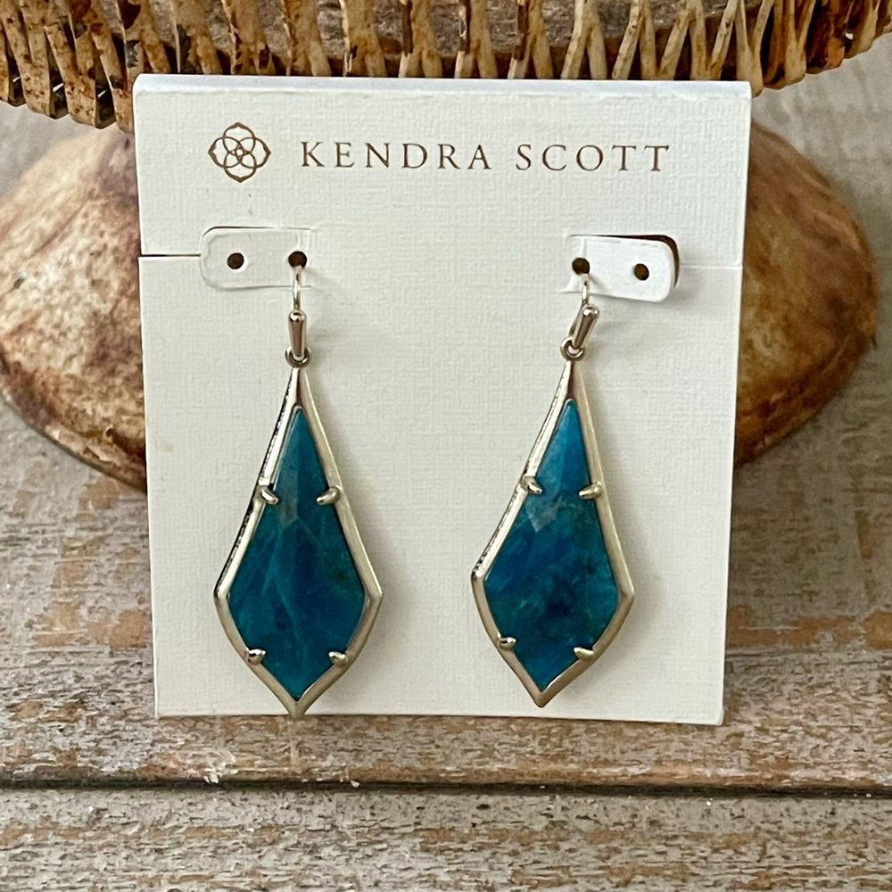 Kendra Scott Teal Blue Agate Stone Drop Earrings